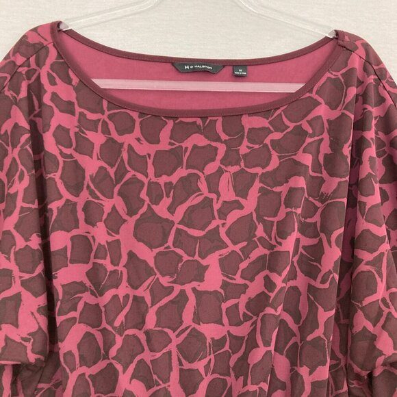 H by Halston Burgundy Animal Print Boat Neck 3/4 Sleeve Tie Front Dress 1X - Picture 3 of 10